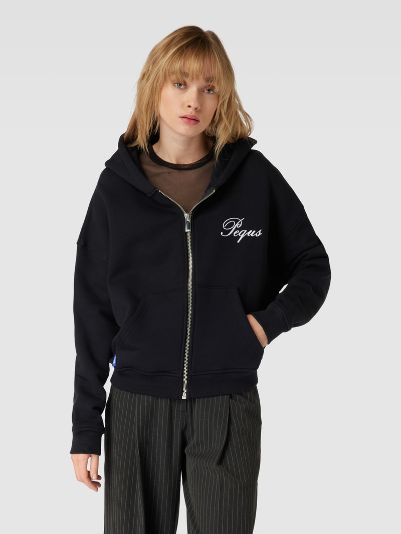 Cropped Sweatjacke mit rückseitigem Label-Stitching in black