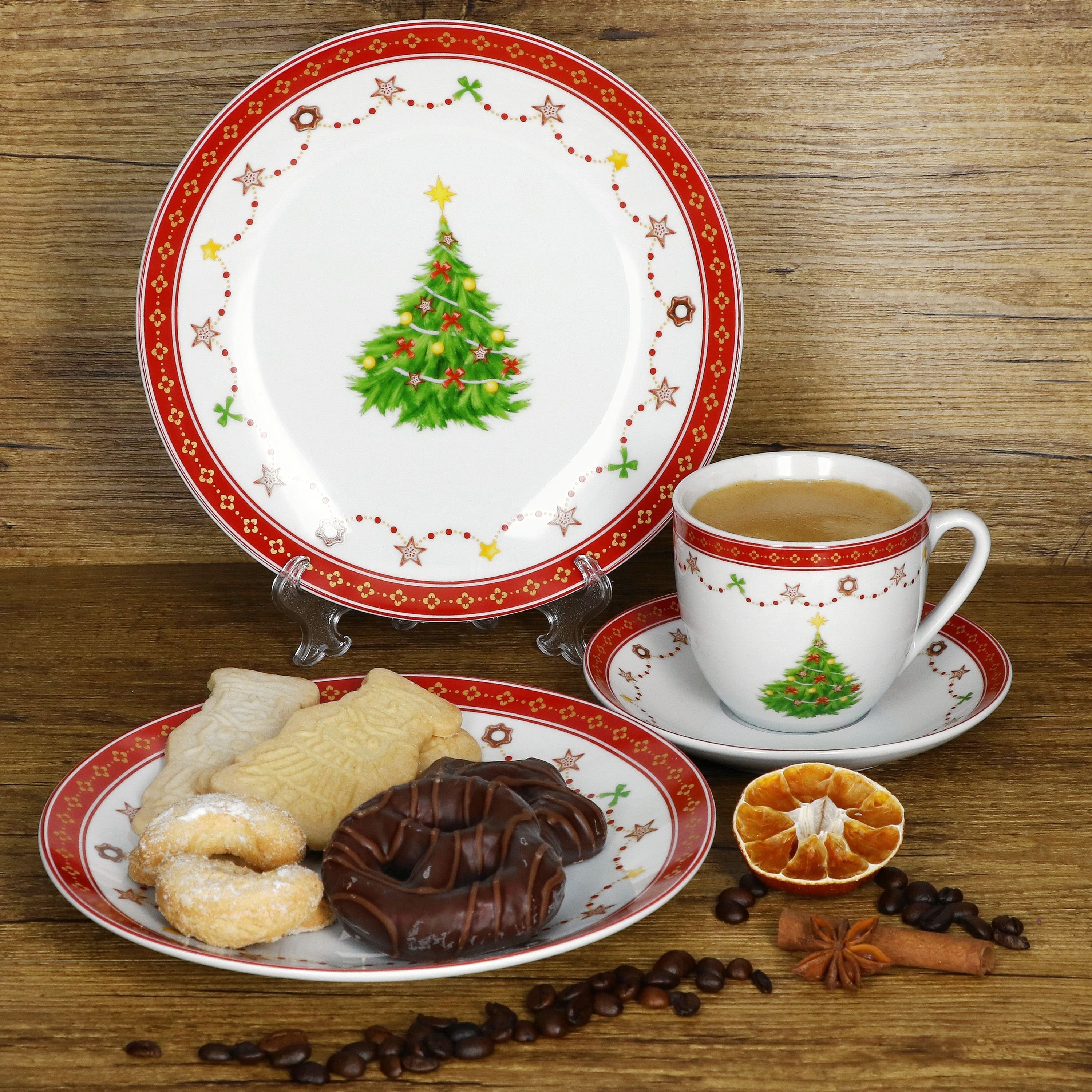 MamboCat Kaffeeservice 18tlg Kaffeeservice Weihnachtstraum Porzellan 6 Pers. Weihnachten, Porzellan