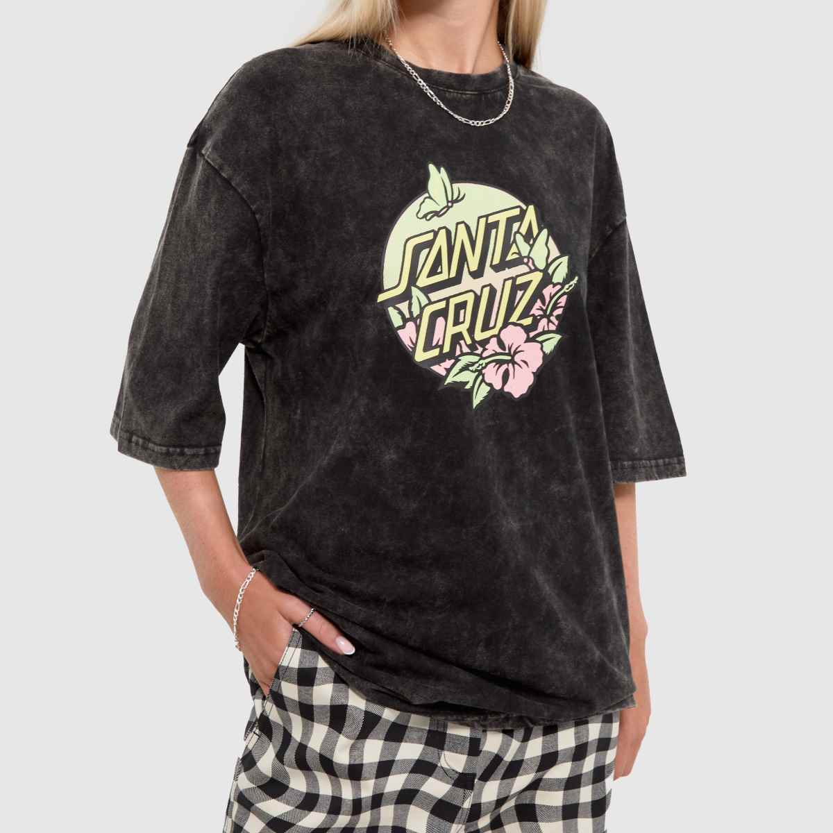 Santa Cruz – Svart, prickig oversized t-shirt med flight-motiv
