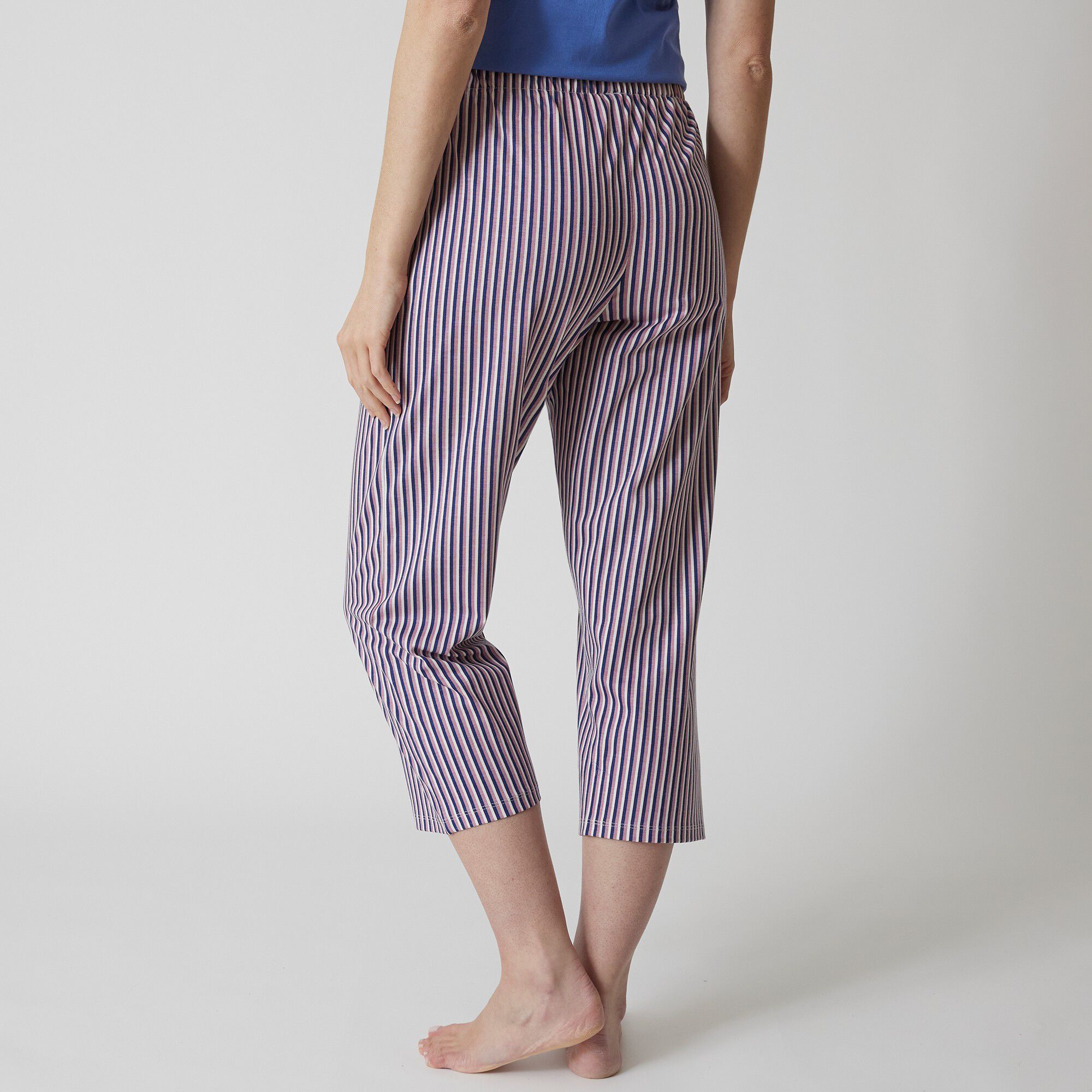 Pantacourt pyjama coton imprimé rayures