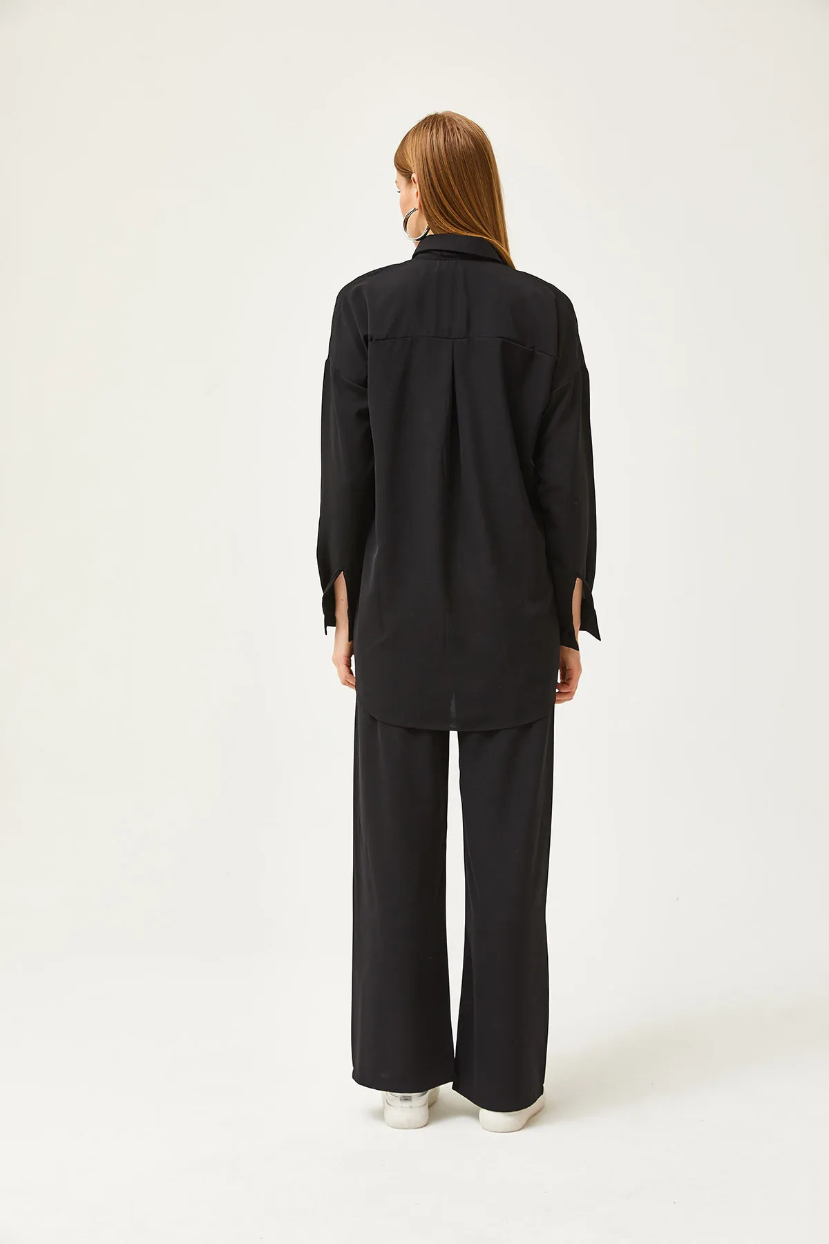 Olalook  Schwarzes drapiertes Hemd-Hosen-Set für Damen TKM-19000283
