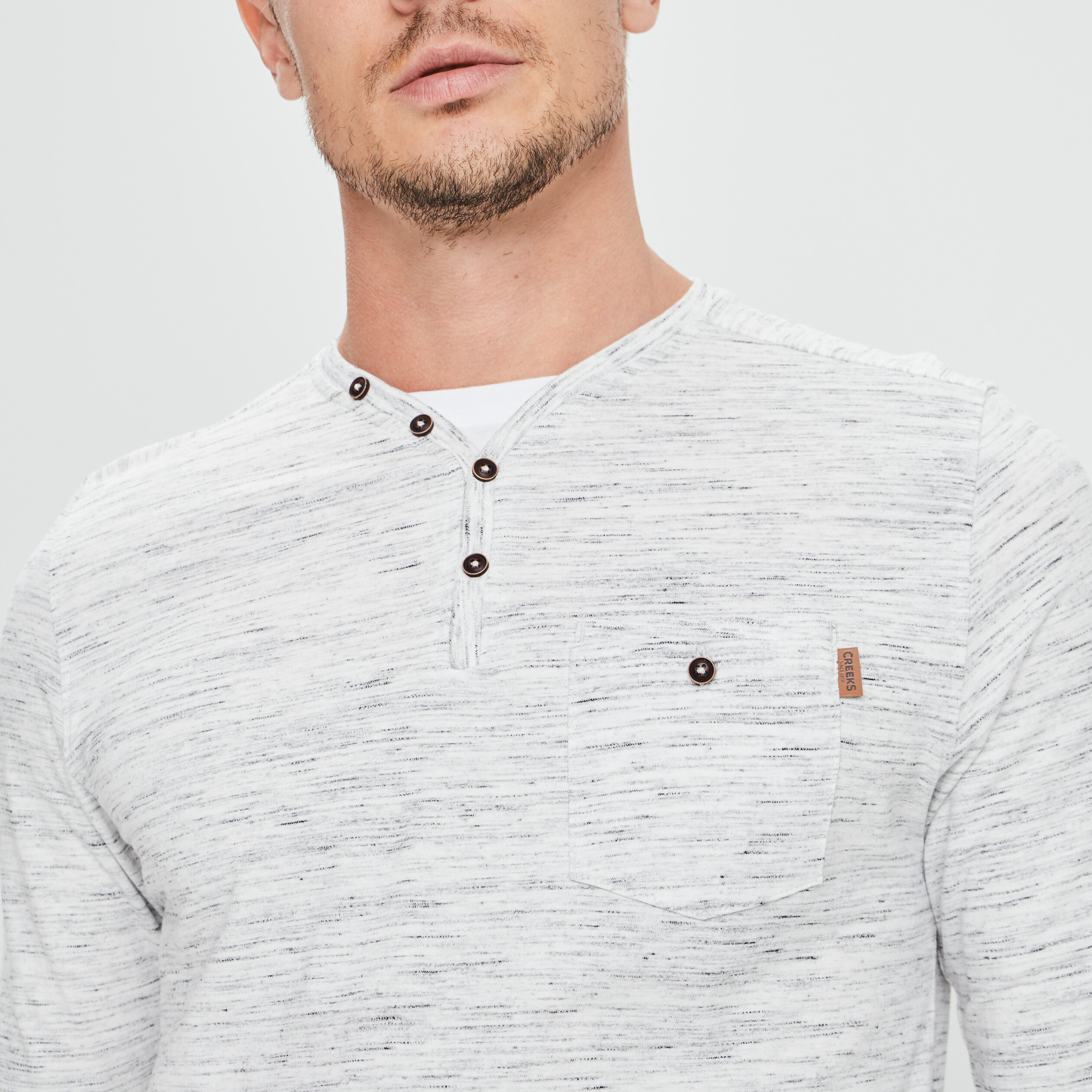 T-shirt manches longues Creeks ivoire homme | La Halle