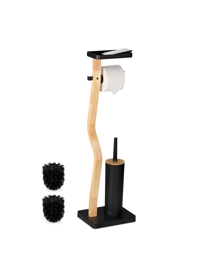 relaxdays WC Garnitur in Schwarz/ Natur - (B)23 x (H)80,5 x (T)18 cm günstig kaufen onesize