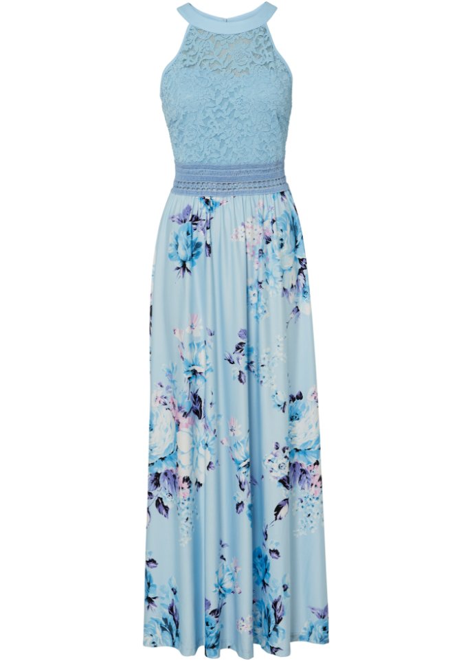 Sommer-Maxikleid mit Blumen-Print und Spitze