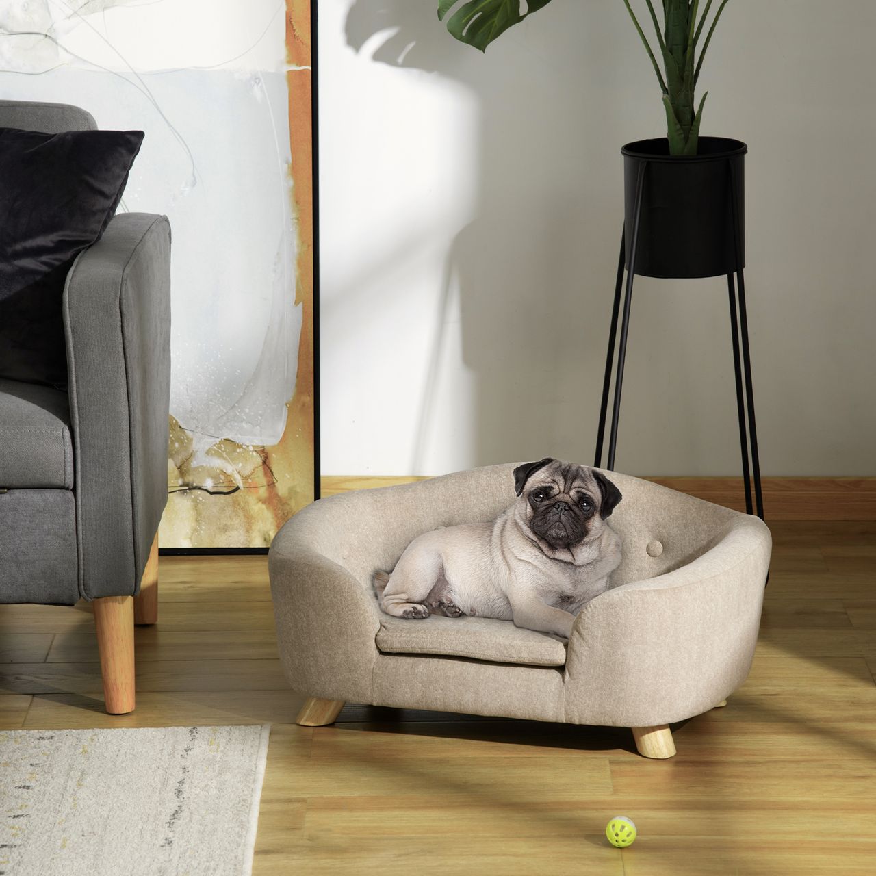 PawHut Haustiersofa Hundematte Katzen Sofa mit Kissen Plüsch Cremeweiß