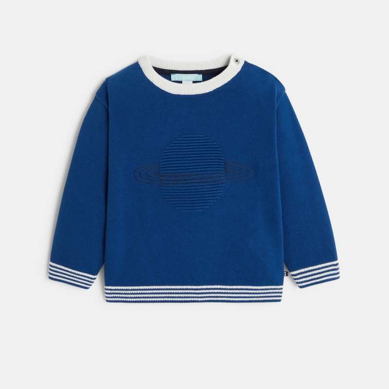 Pull maille tricot planète en relief bleu bébé garçon