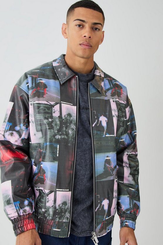 Oversize Bomberjacke mit Kragen und Print