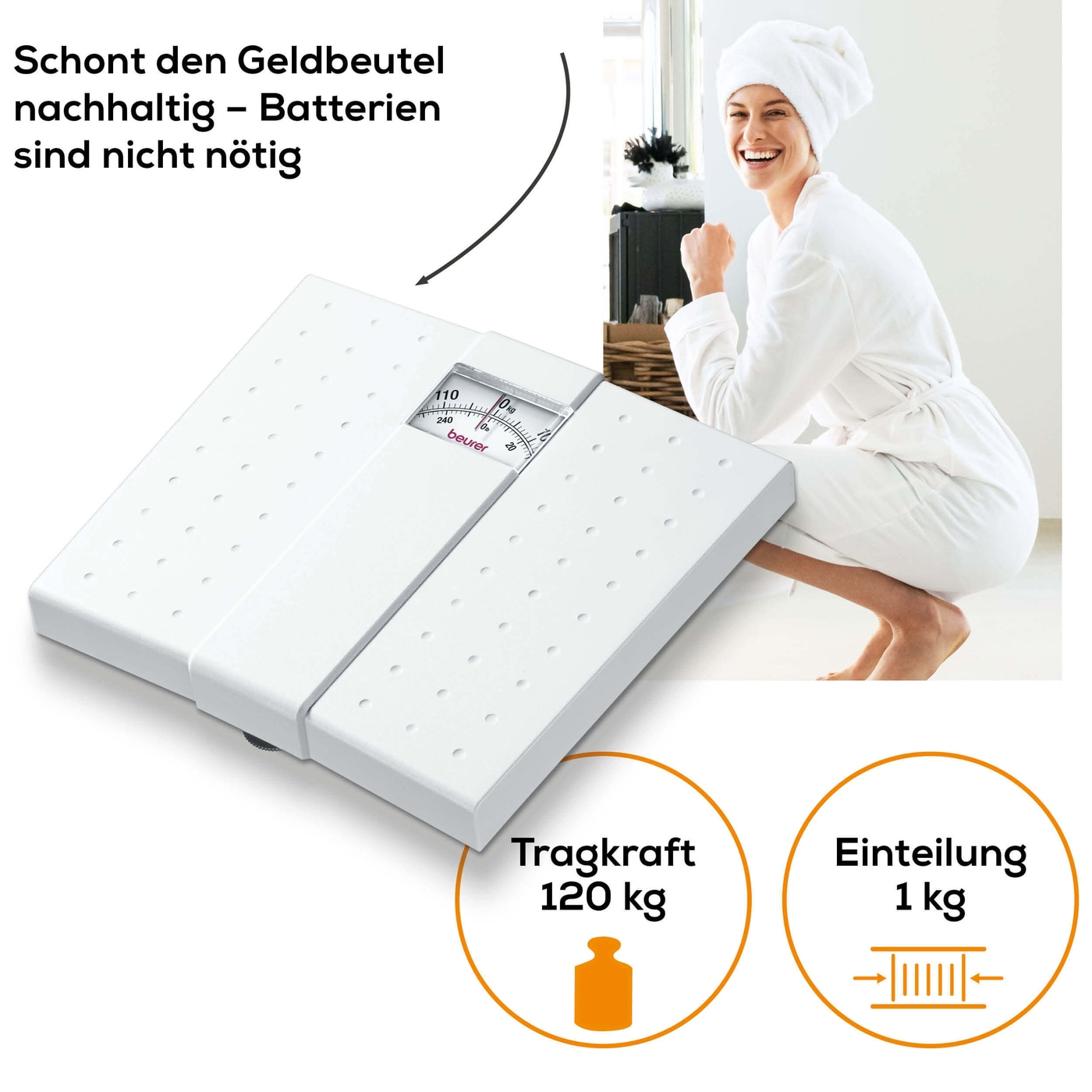 Beurer mechanische Personenwaage - MS 01-Personenwaage mit analoger Gewichtsanzeige & rutschhemmender Oberfläche - bis 120 kg