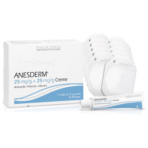 ANESDERM 25 mg/g   25 mg/g Creme   10 Pflaster  5X5 g  Creme