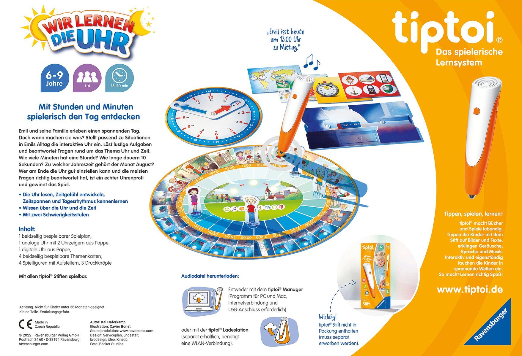 Ravensburger Spiel, tiptoi® Wir lernen die Uhr, Made in Europe, FSC® - schützt Wald - weltweit
