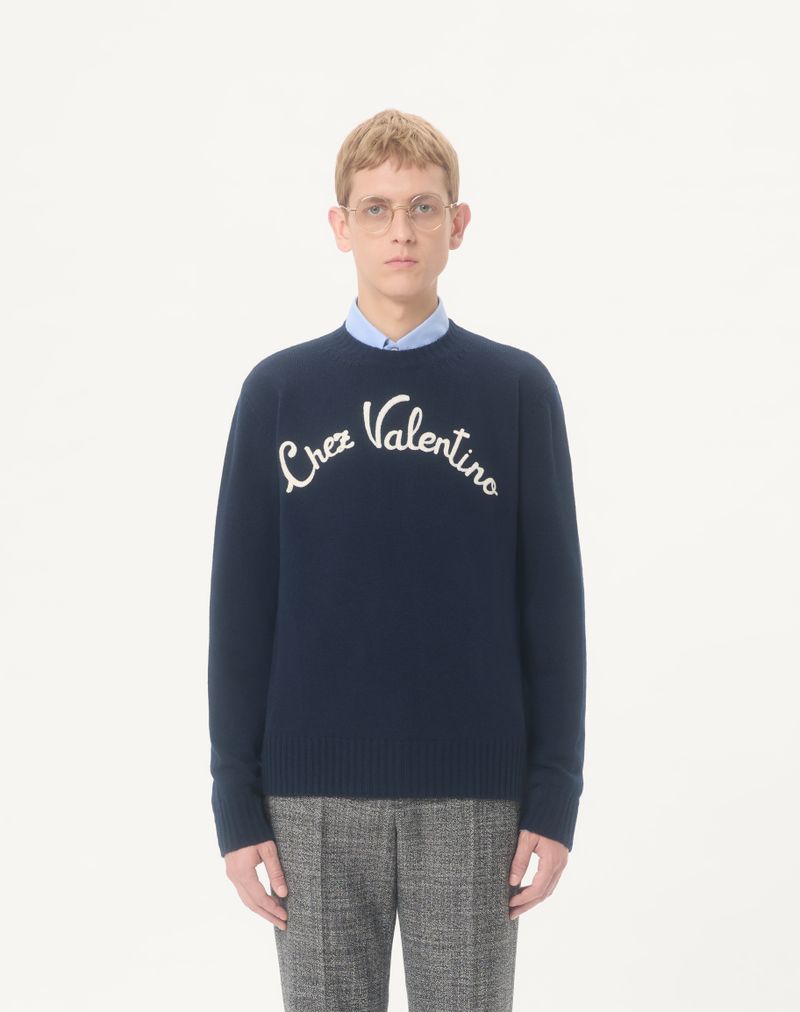 Chez Valentino uldtrøje med rund hals og broderi