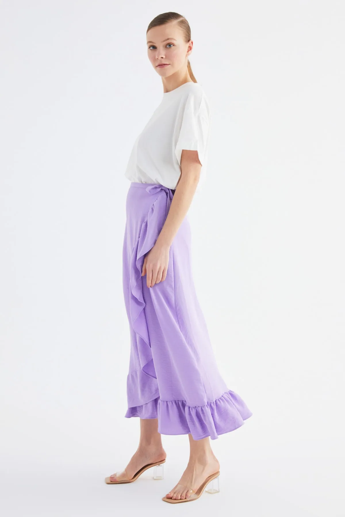 Trendyol Modest  Lila Wickelrock mit Volant aus Webstoff TCTSS21ET0579