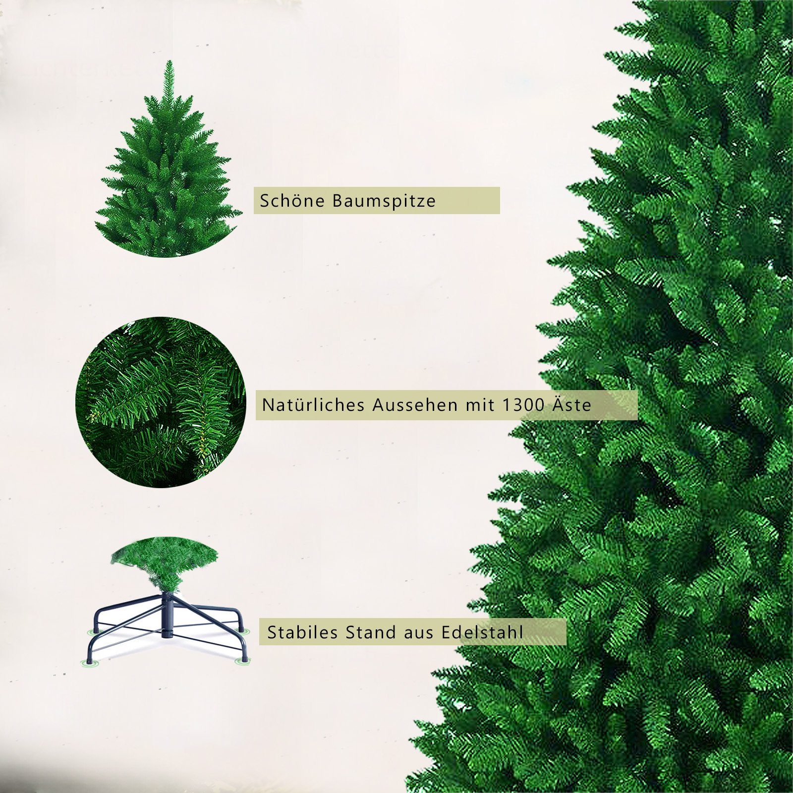 Sinaopus Künstlicher Weihnachtsbaum BG03 Tannenbaum mit 100% neu PVC , Künstlicher Christbaum, mit 1100 PVC Spitzen, 180 cm mit Metallständer