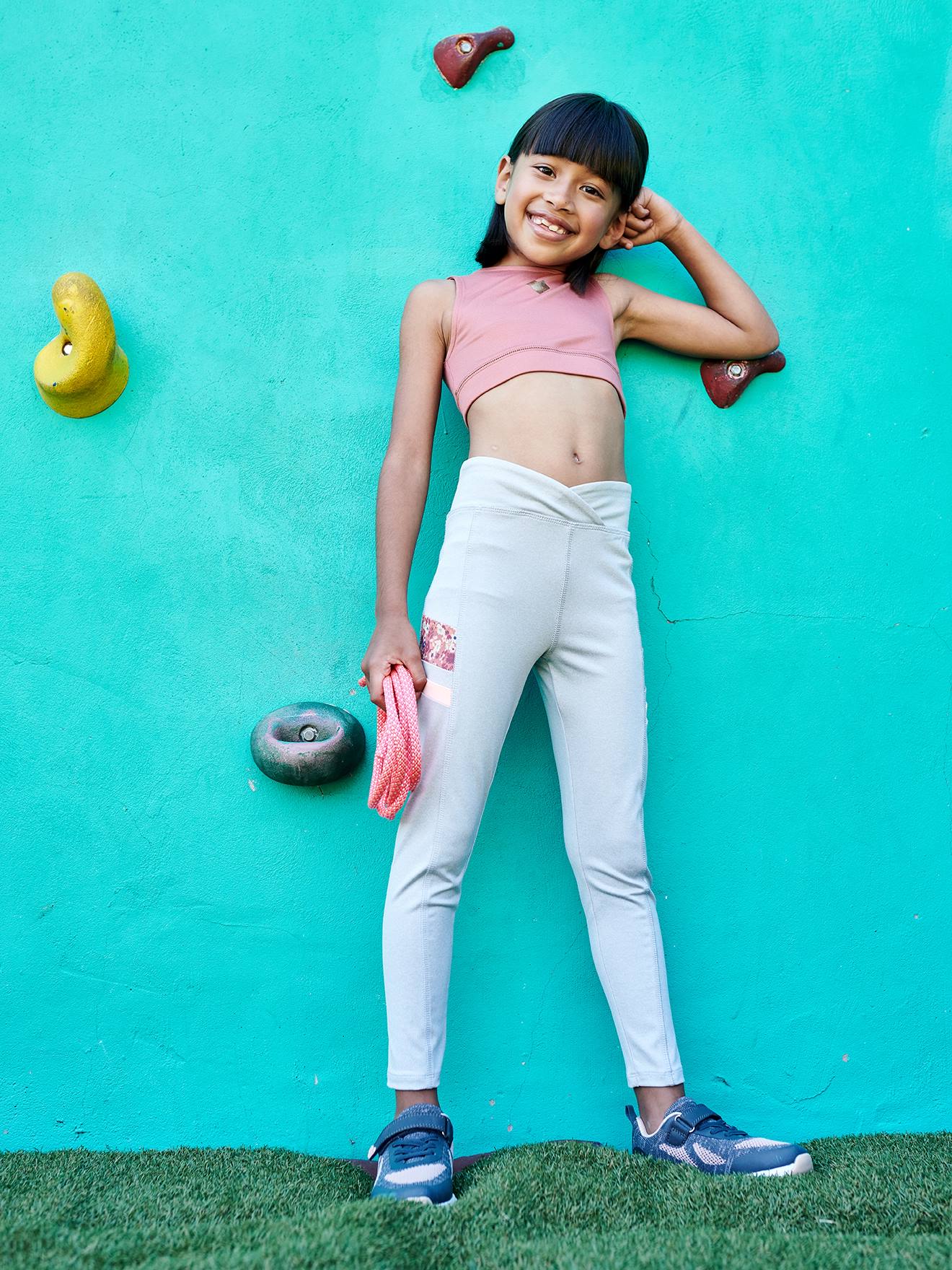 Vertbaudet Mädchen Sport-Set: T-Shirt, Leggings & Bustier - wollweiß