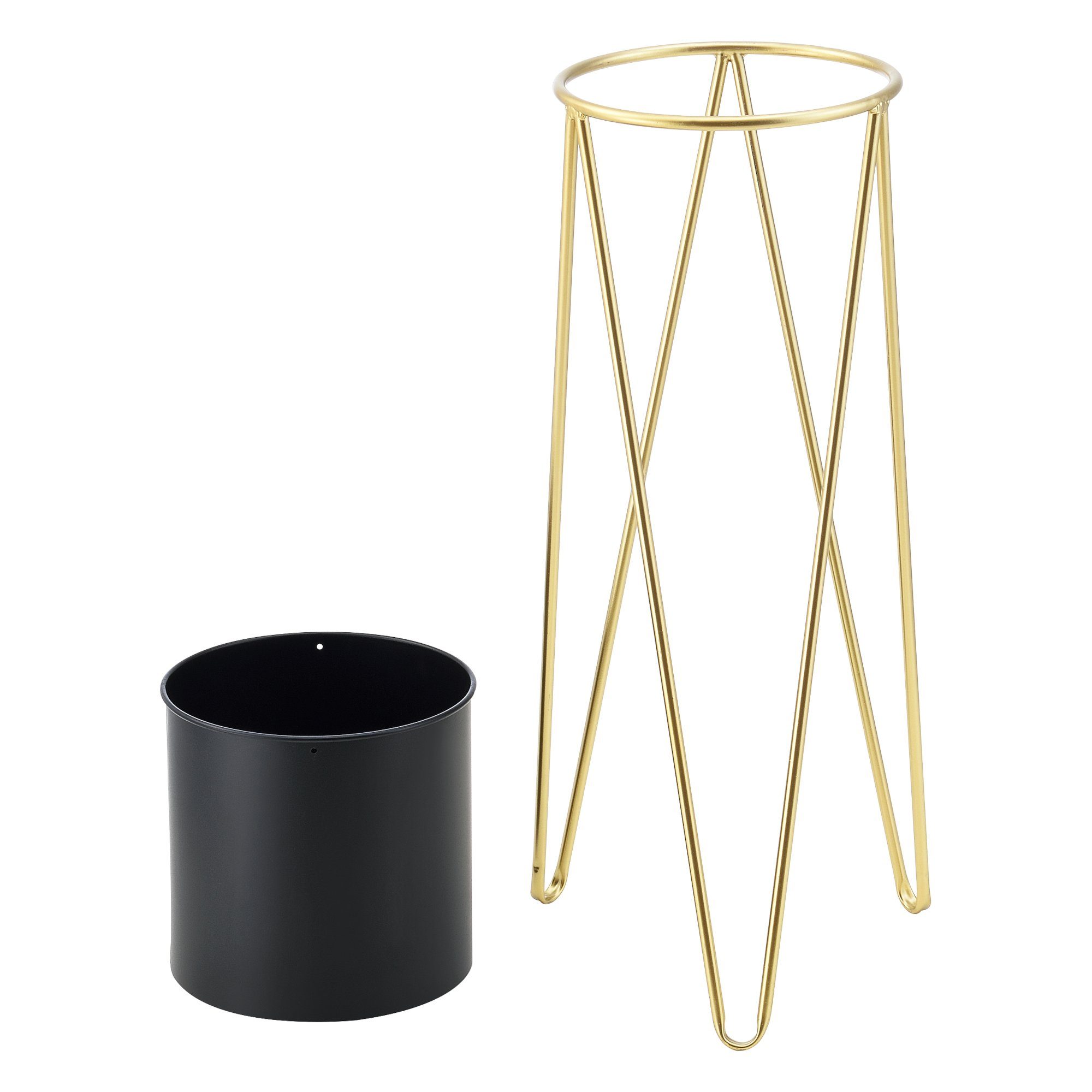 en.casa Blumenständer, Hedera 2er Set Pflanzenständer aus Metall Gold / Schwarz