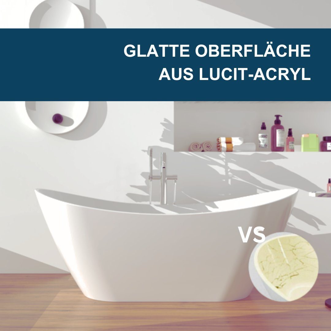 Goom Badewanne EDA, Acryl Weiß Glänzend mit Ablaufgarnitur, 150cm/170 cm