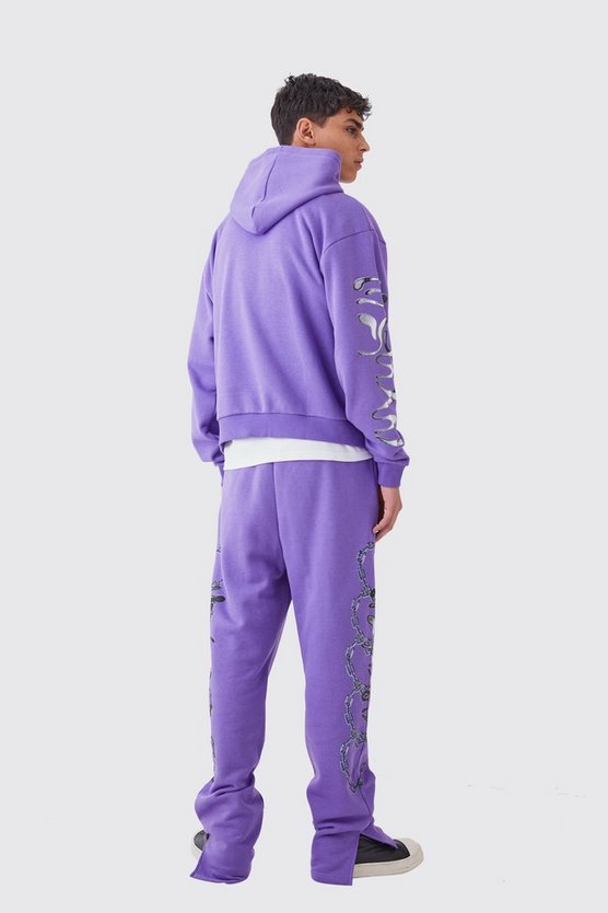Oversized Boxy Chain Graphic Hooded Tracksuit