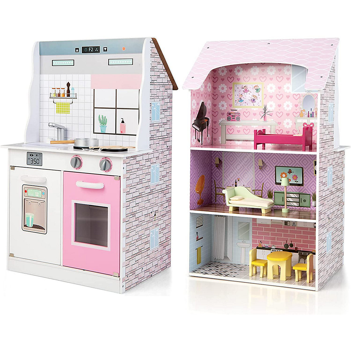2 in 1 Puppenhaus Spielküche doppelseitig