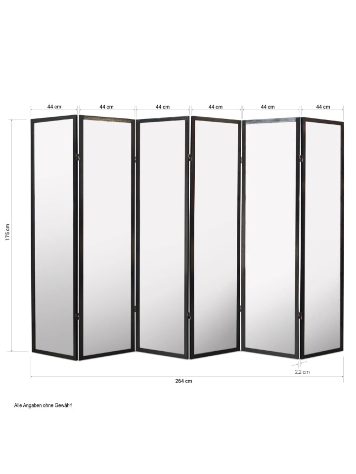 Homestyle4u 6-tlg Paravent in Schwarz 264x175 günstig kaufen onesize