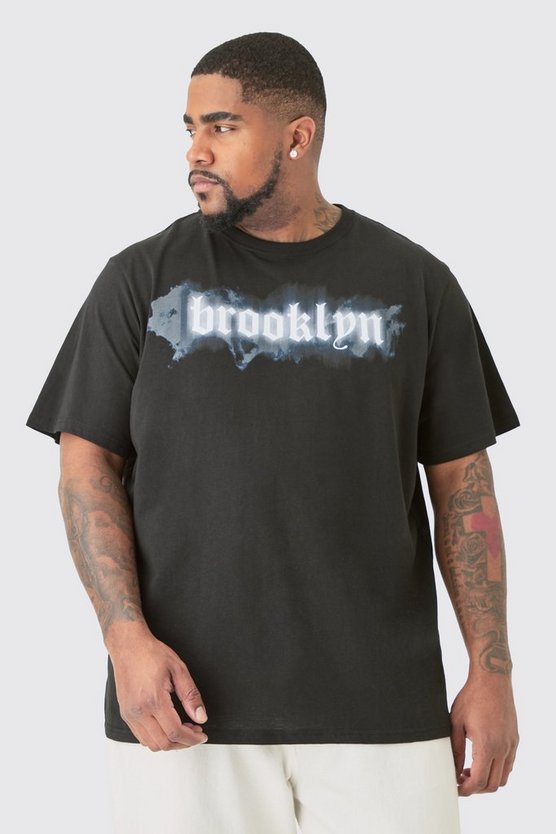 Plus schwarzes T-Shirt mit Brooklyn-Print