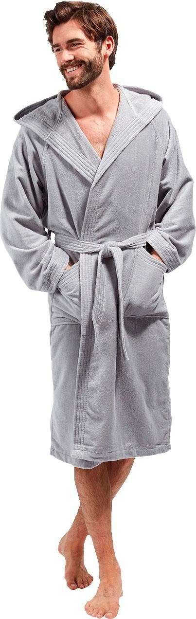TOM TAILOR HOME Unisex-Bademantel Velours, Langform, Frotteevelours, Kapuze, Gürtel, für Damen & Herren, in feiner Samt-Optik