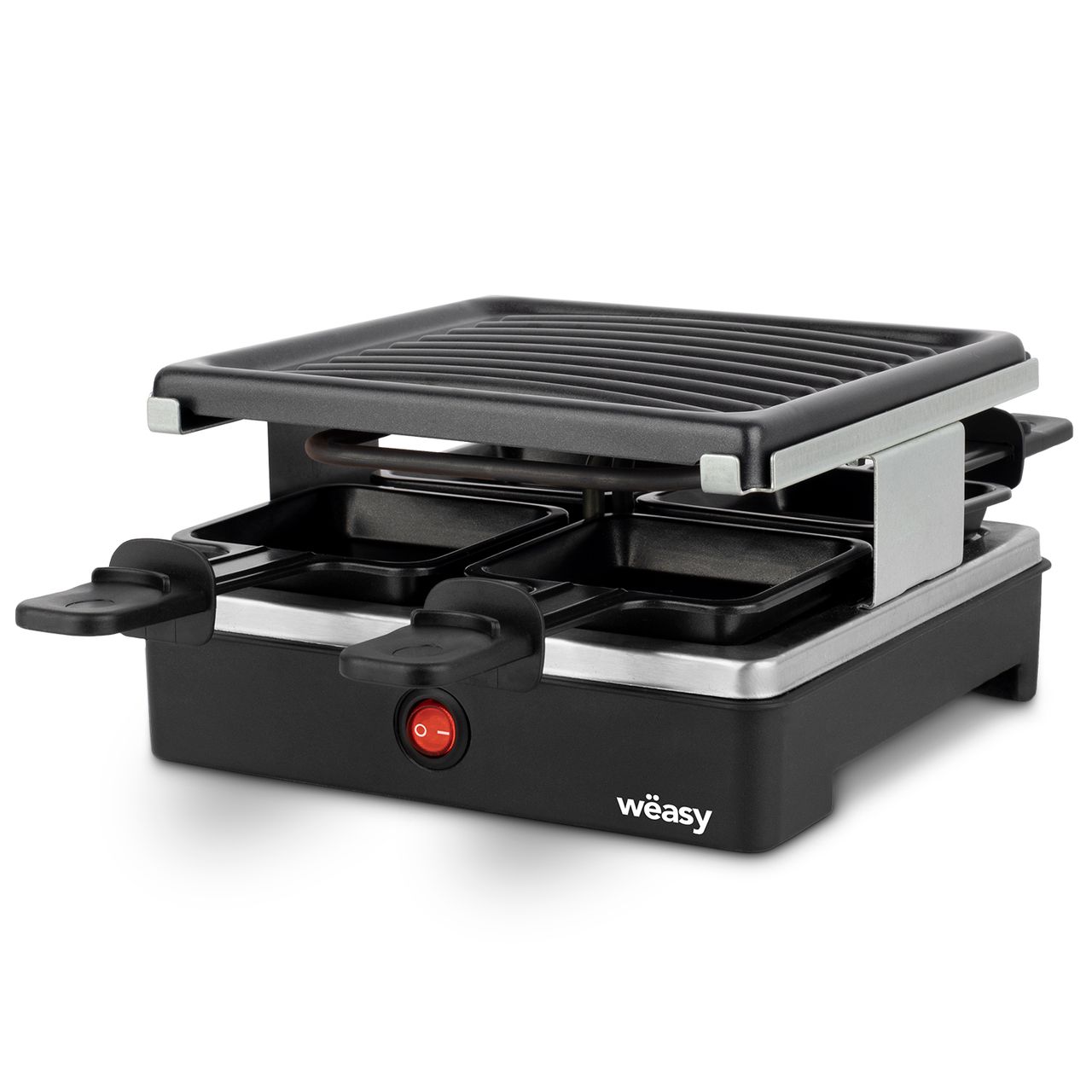 Weasy Wëasy Raclette Gerät und Grill LUGA40, 4 Personen, Antihaftbeschictung, 600 W,  Edelstahl, schwarz
