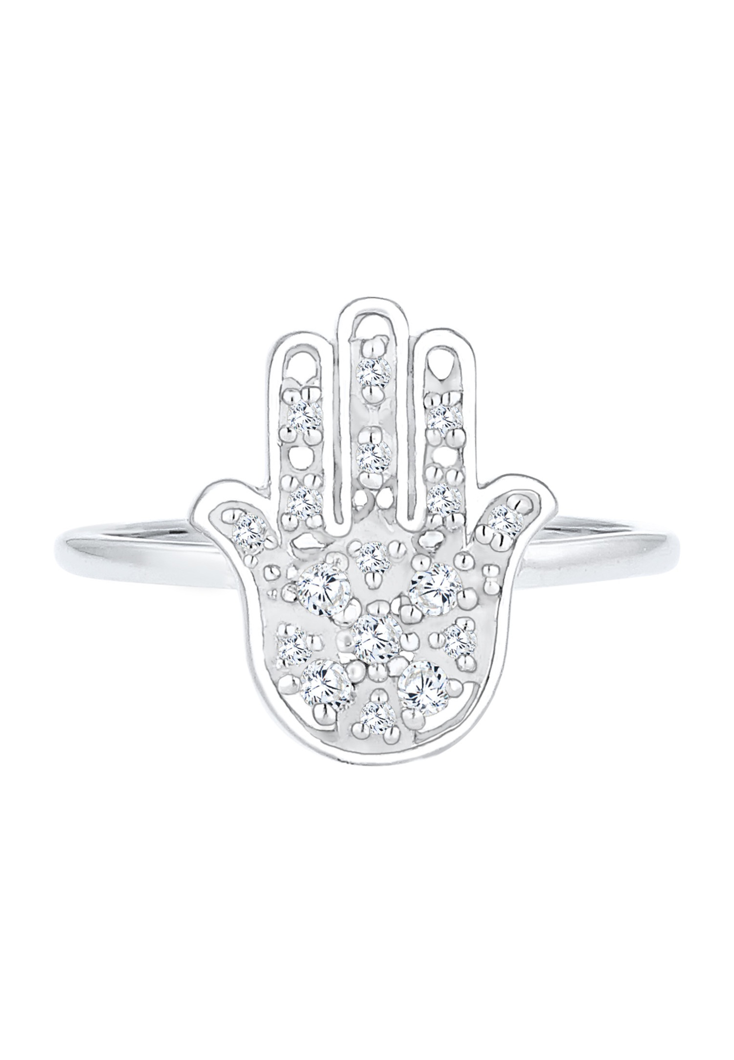Anillo de mujer Elli La Main Hamsa Karma con cristal de circonita - Plata (925/1000)