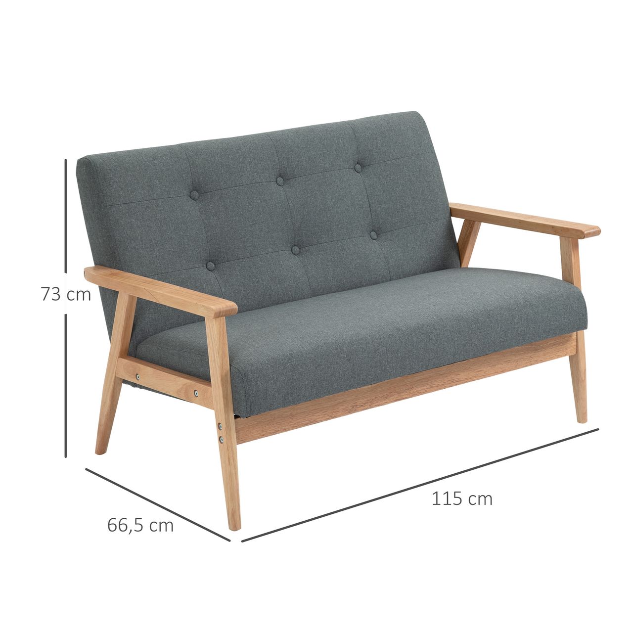 HOMCOM 2-Sitzer-Sofa - Grau, ca. 115 x 66,5 x 73 cm