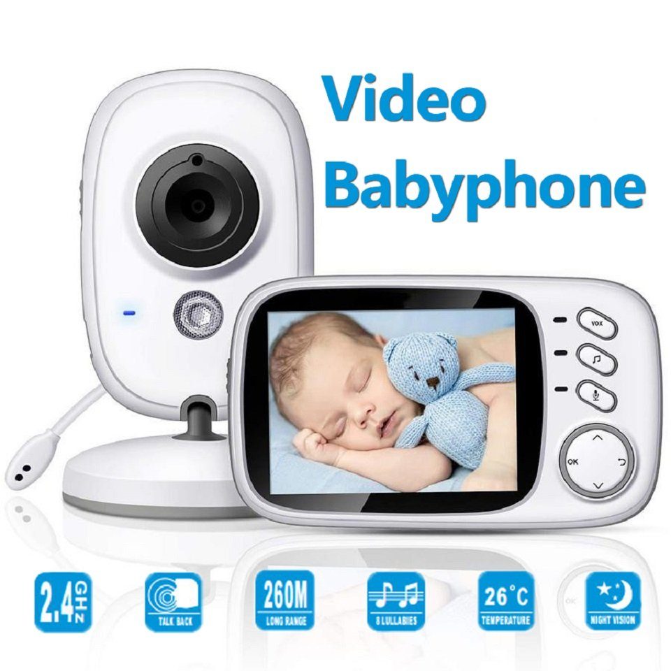BUMHUM Video-Babyphone Video-Babyphone Babyphone mit Kamera, Infrarot-Nachtsicht, Extra Großer 3.2-Zoll-LCD-Bildschirm, Temperaturanzeige, Schlaflieder, Zwei-Wege-Audio, Gegensprechfunktion