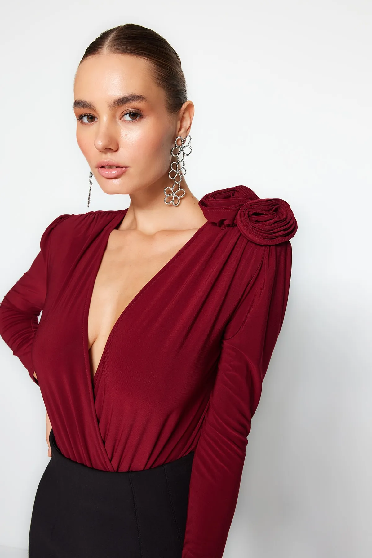 Trendyol Collection  Weinroter Zweireiher-Body mit Kragen TPRAW24BD00012