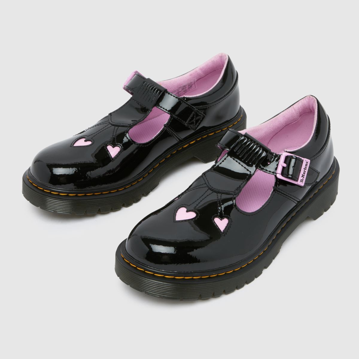 Dr Martens svarta & rosa bex heart mj flickor ungdomsskor