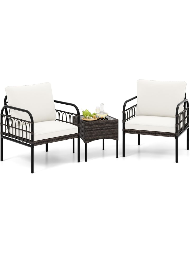 COSTWAY 3tlg. Rattansessel Set in Weiß günstig kaufen onesize