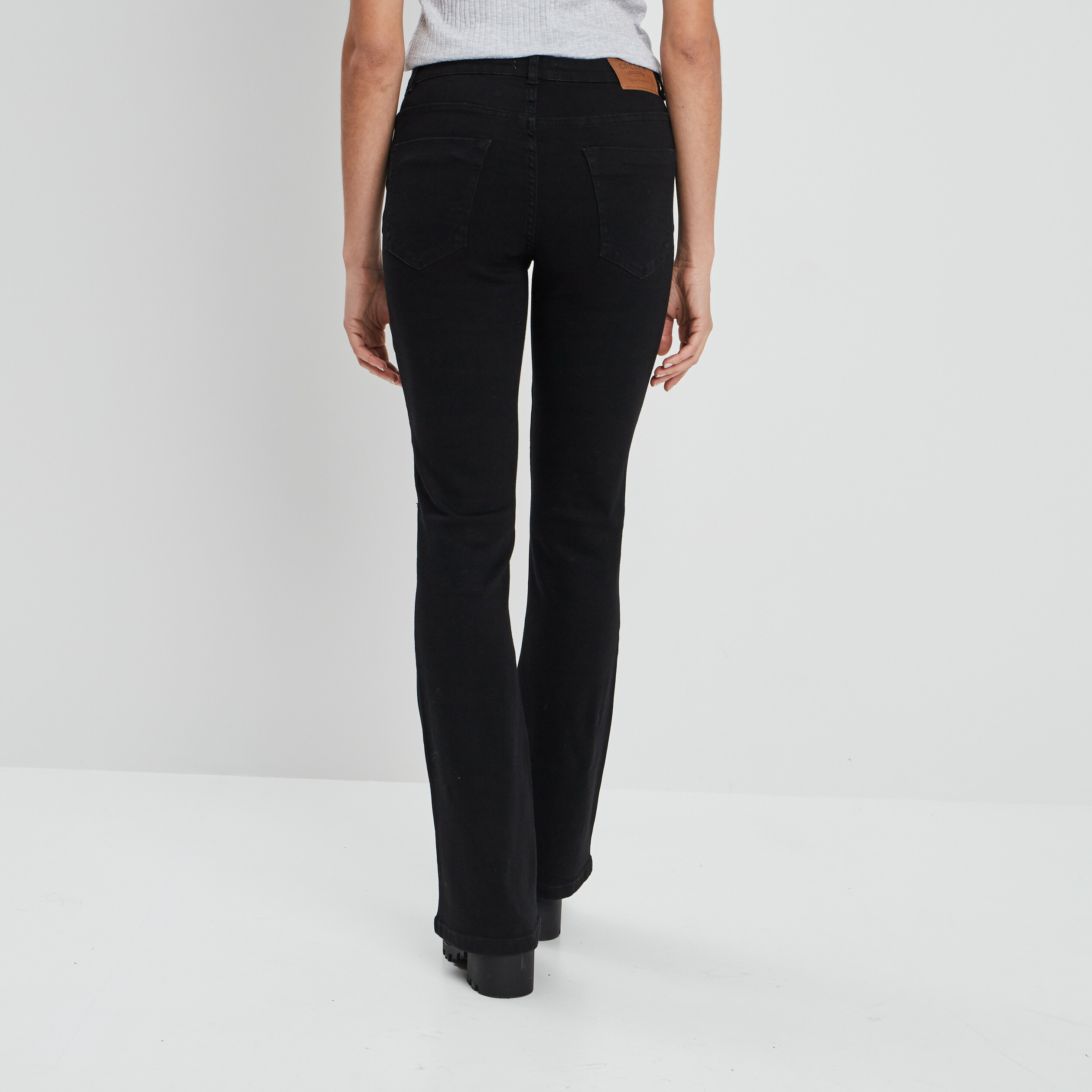 Jeans flare taille standard denim noir femme | La Halle