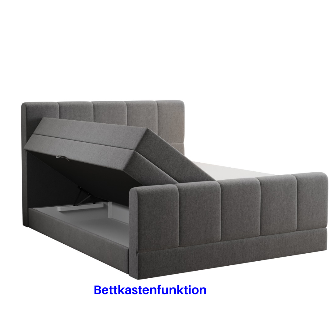 Möbel Punkt Boxspringbett London 180x200cm Anthrazit mit Bettkasten 7 Zonen Taschenfederkenmatratze Fußteil