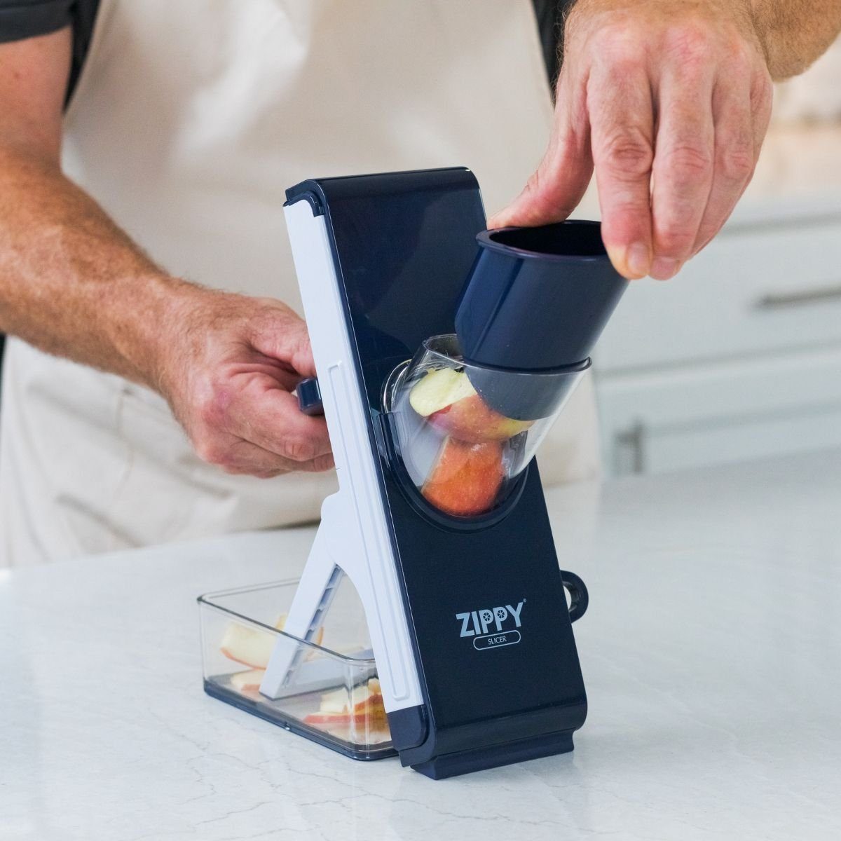 Orange-Planet Gemüsehobel Zippy Slicer Premium Gemüsehobel 4 in 1 Reiben Raspeln Schneiden, Material: Kunststoff, Edelstahl