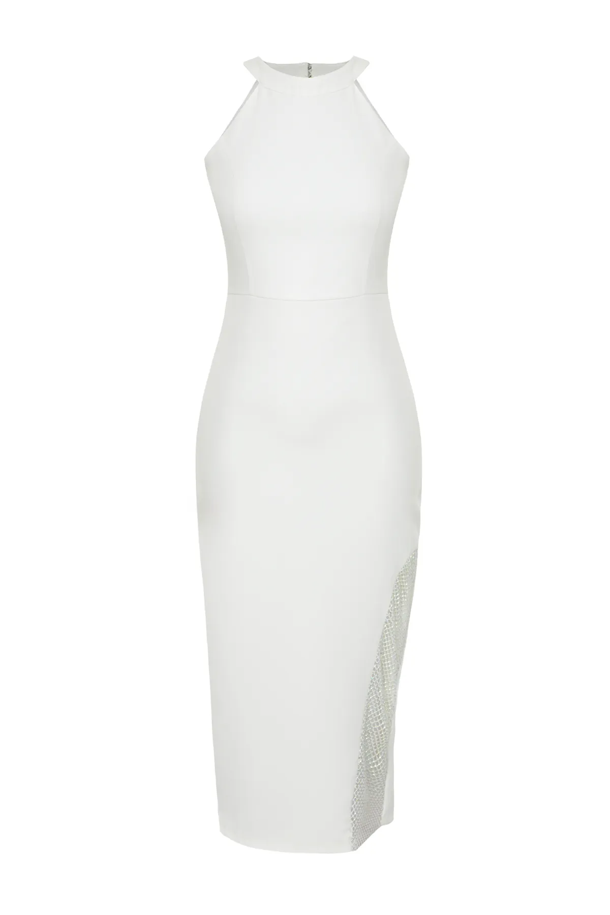 Trendyol Collection  Weißes, glänzendes, juwelenbesetztes Hochzeits-/Nikah-Elegantes Abendkleid TPRSS24EL00123