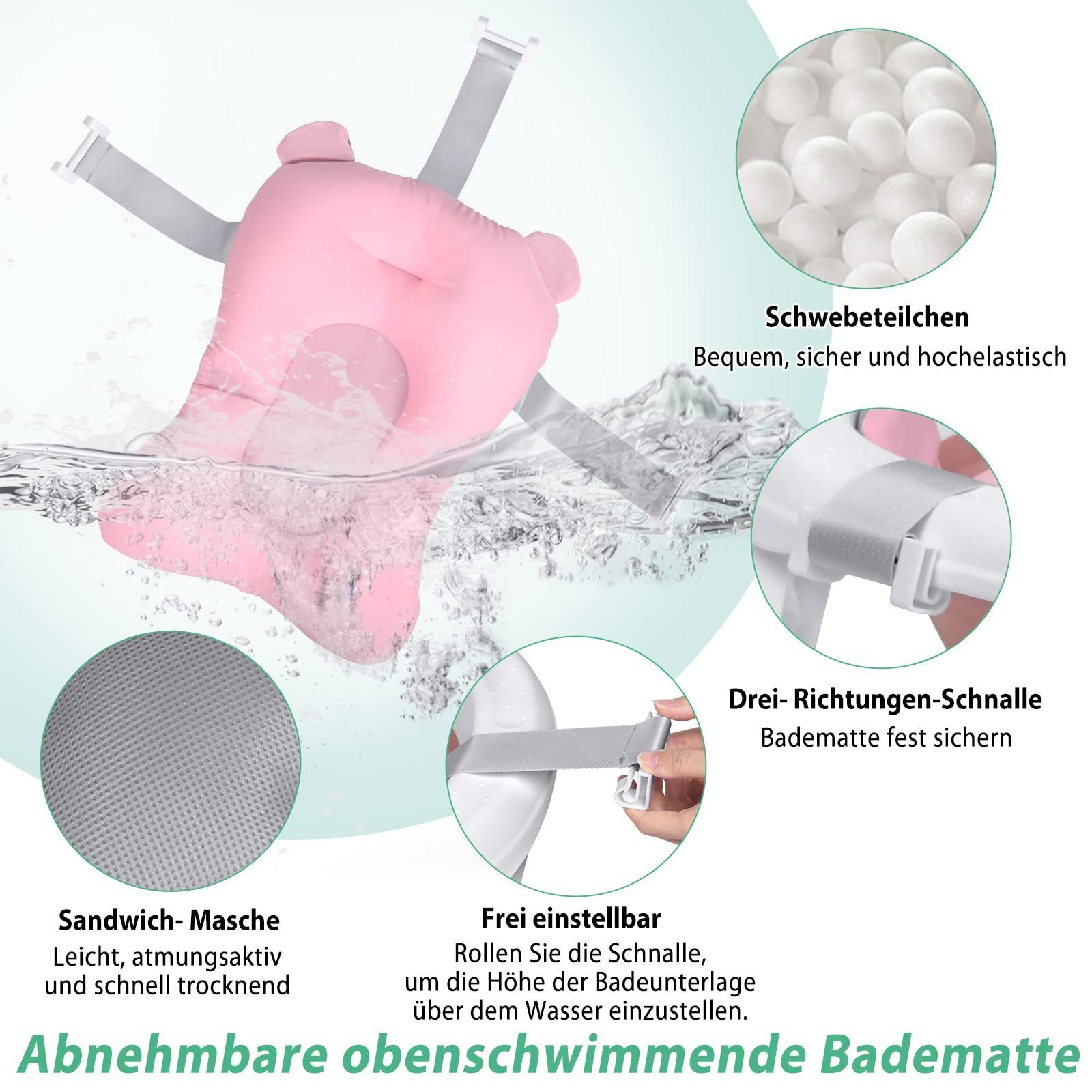 UISEBRT Babybadewanne Faltbare Babywanne Kinderbadewanne, mit Ergonomischem Badekissen
