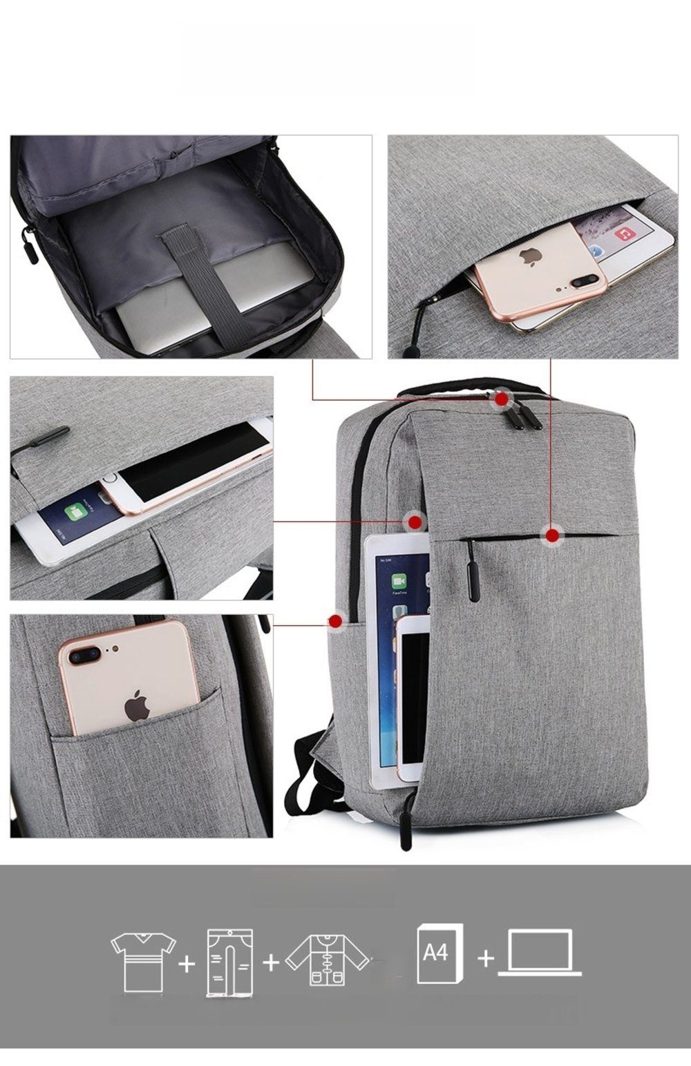 RAIKOU Laptoprucksack 25L Tagesrucksack Freizeitrucksack Cityrucksack 15.6 Zoll, mit USB-Anschluss
