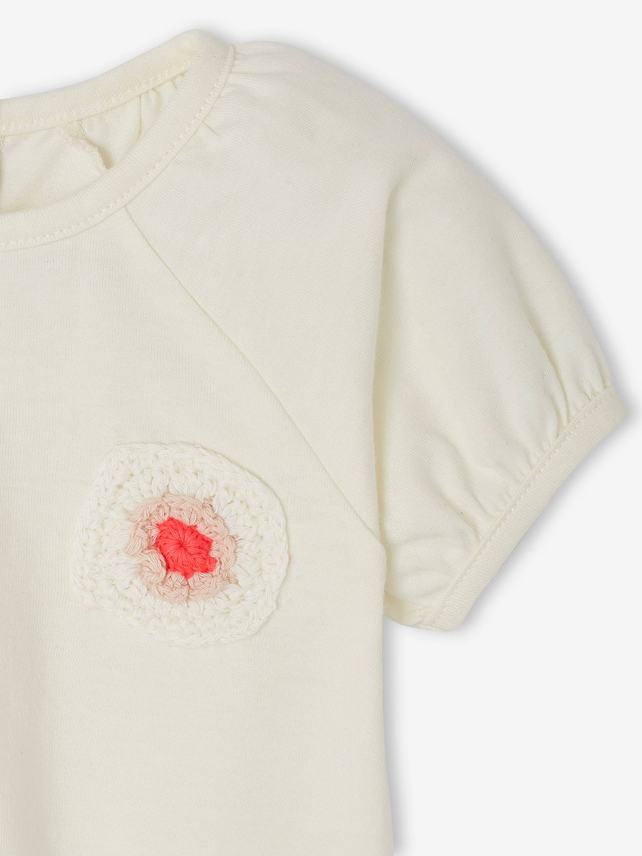 Vertbaudet Baby T-Shirt mit Häkelblume Oeko-Tex - wollweiß