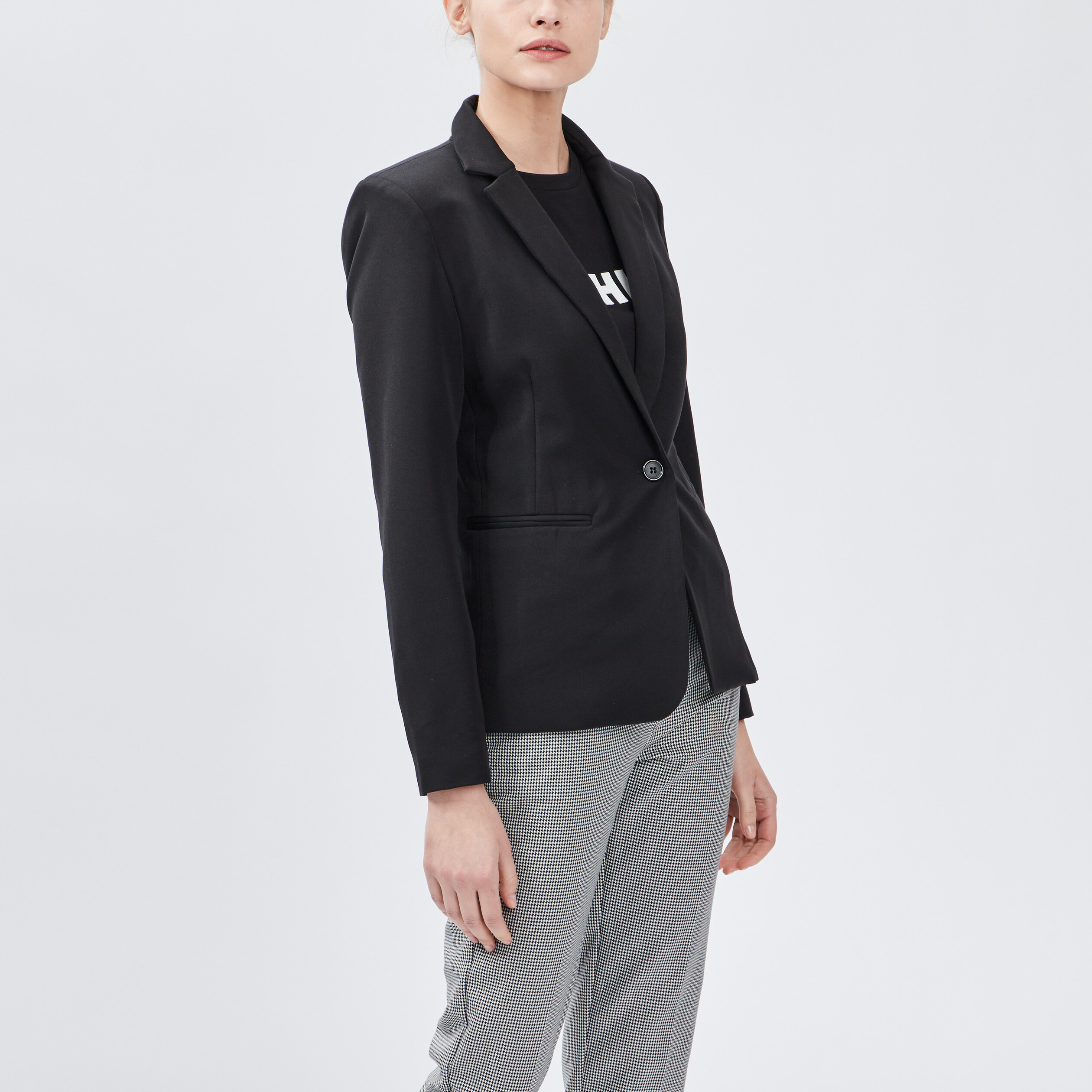 Veste droite boutonnée noir femme | La Halle
