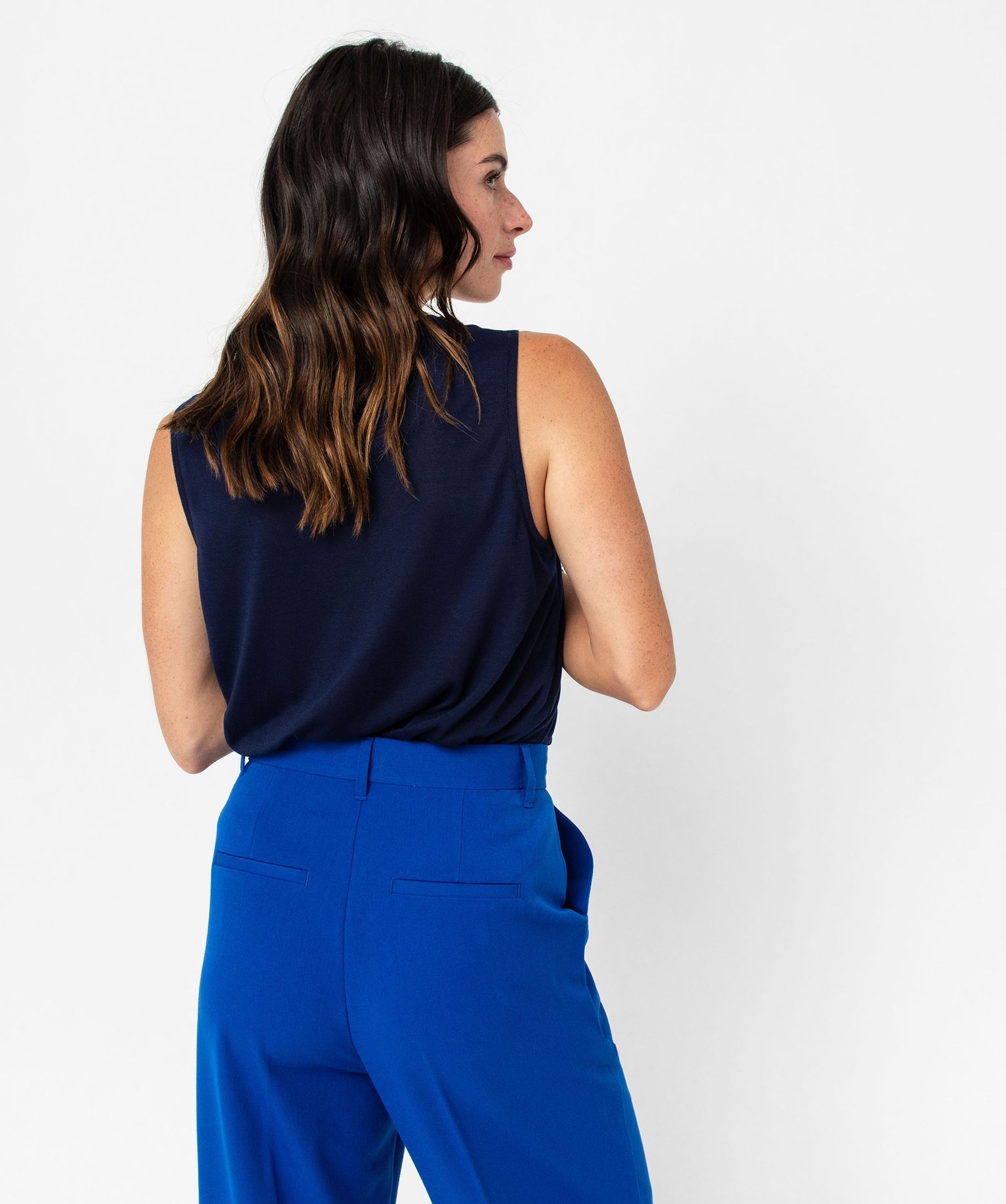 Débardeur col V en maille fluide femme bleu | GEMO