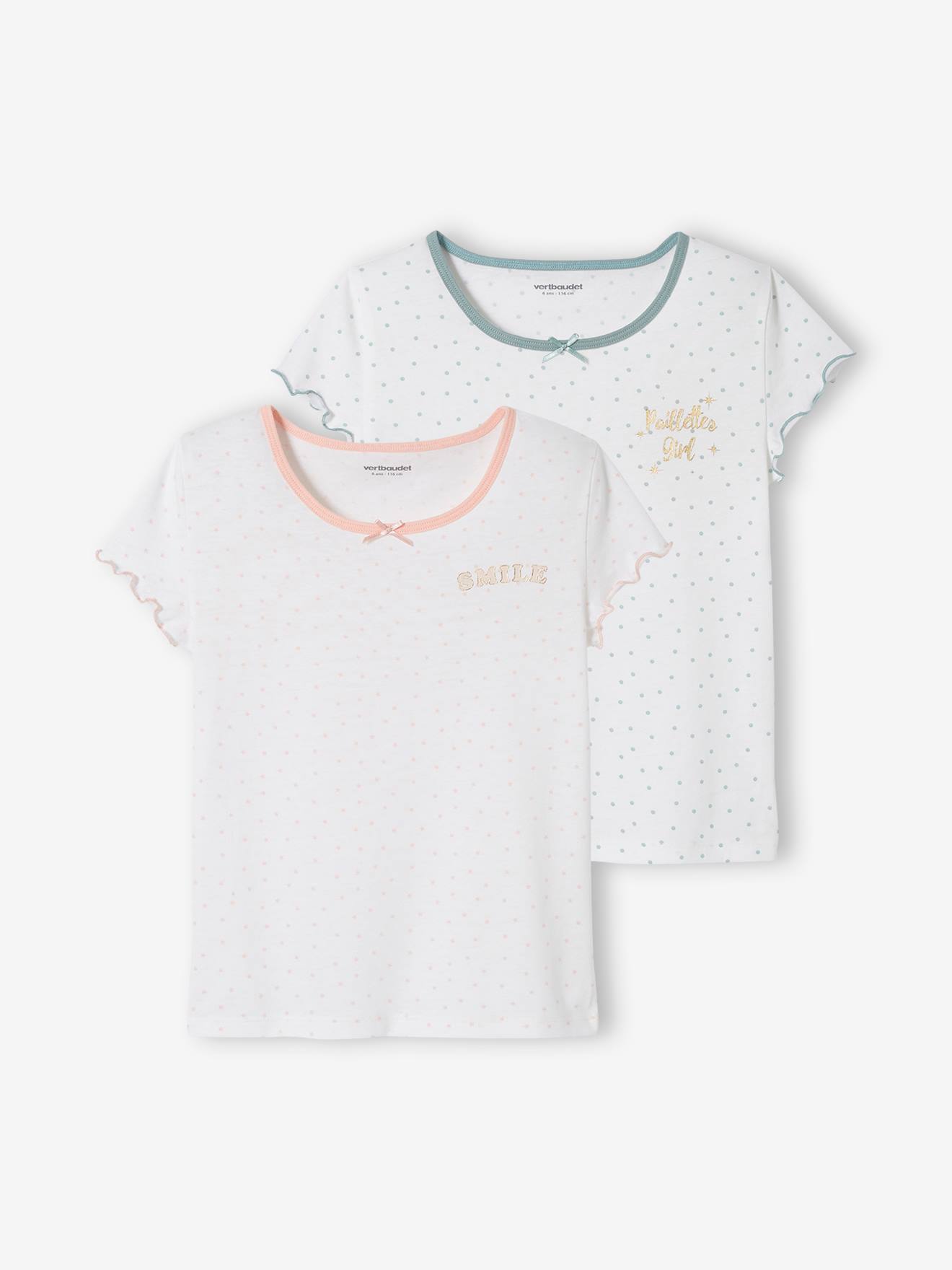 Lot de 2 T-shirts manches courtes volantées fille lot ivoire