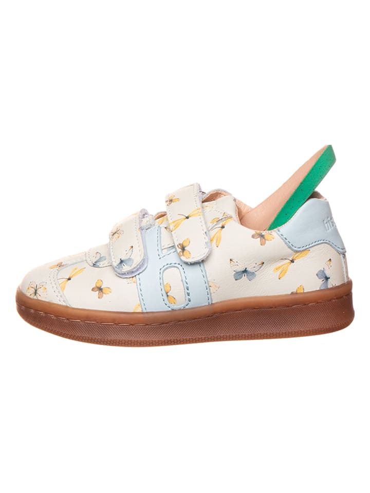 bisgaard Leder-Sneakers in Beige/ Hellblau günstig kaufen