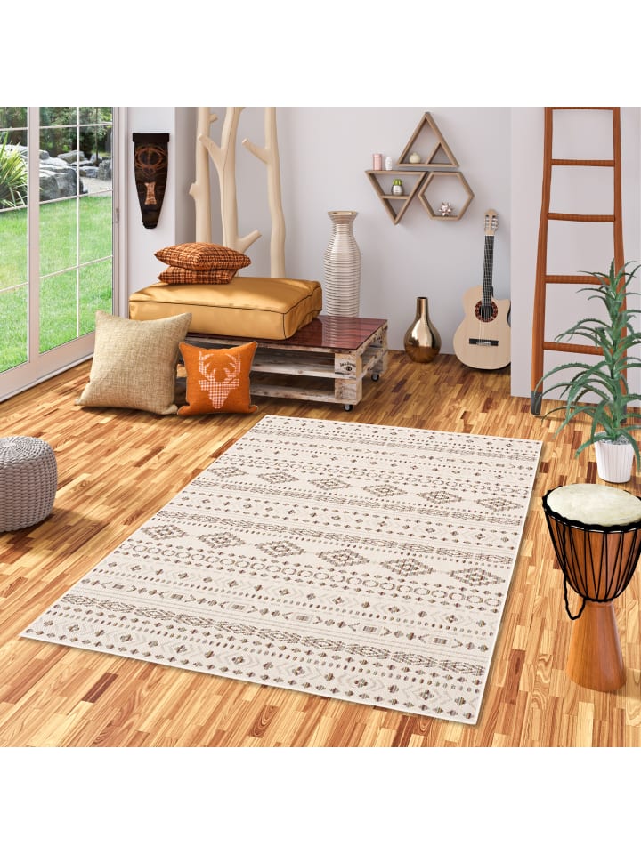 Pergamon In & Outdoor Teppich Flachgewebe Campus Ethno in Beige günstig kaufen