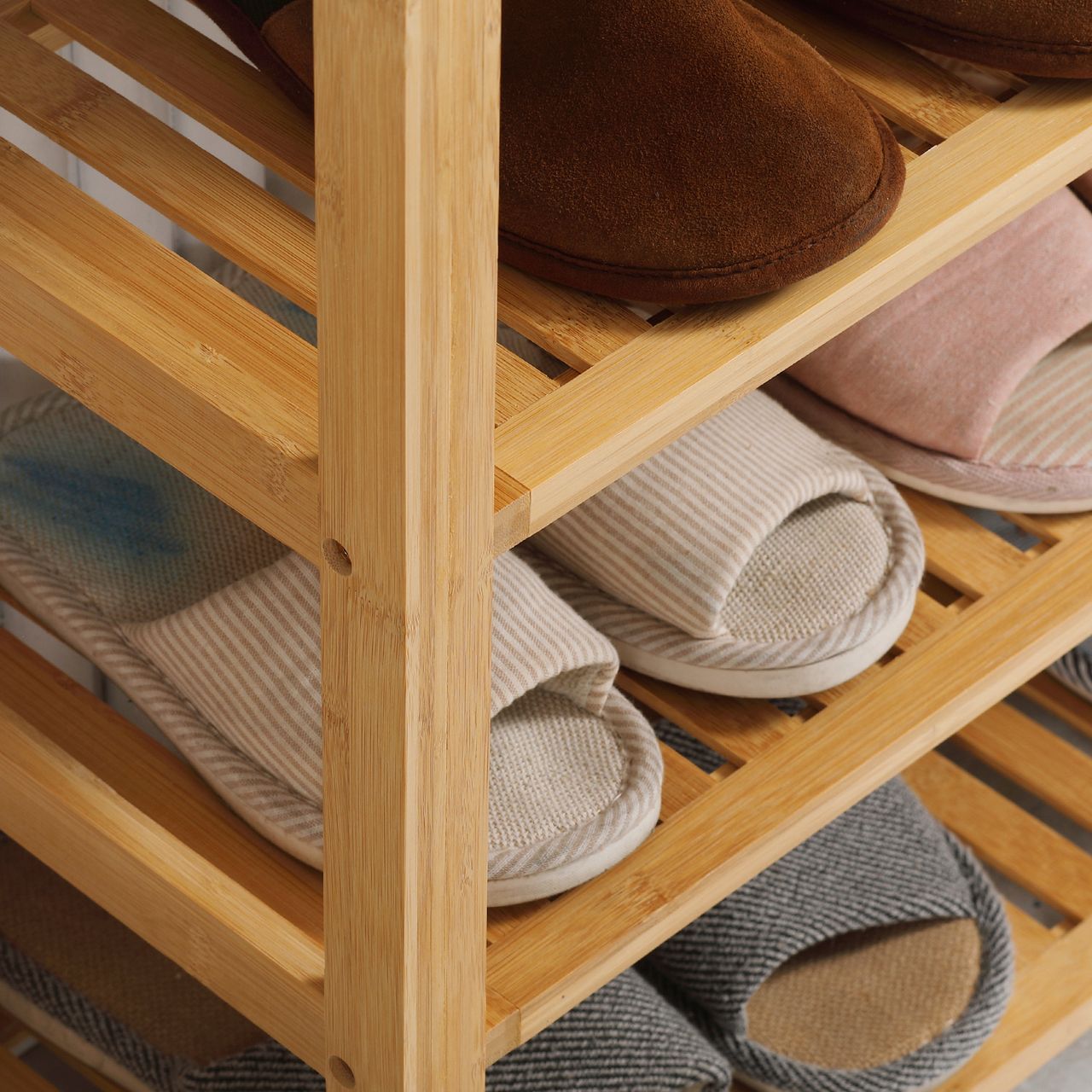 HOMCOM Schuhregal, Schuhständer mit 5 Ebenen, Schuh-Organizer für Eingang Natur