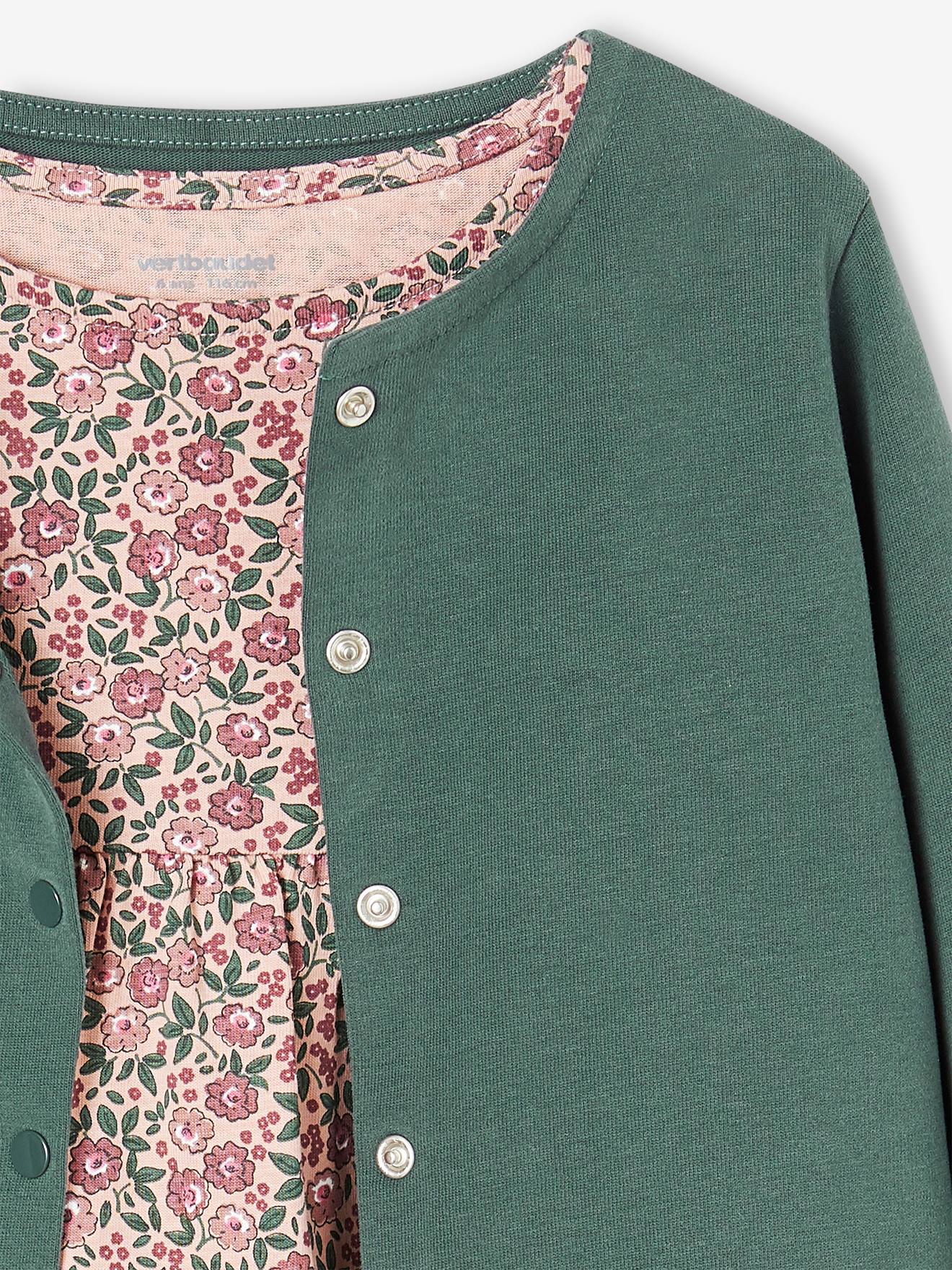 Ensemble fille cardigan et robe imprimée fleurs encre imprimé