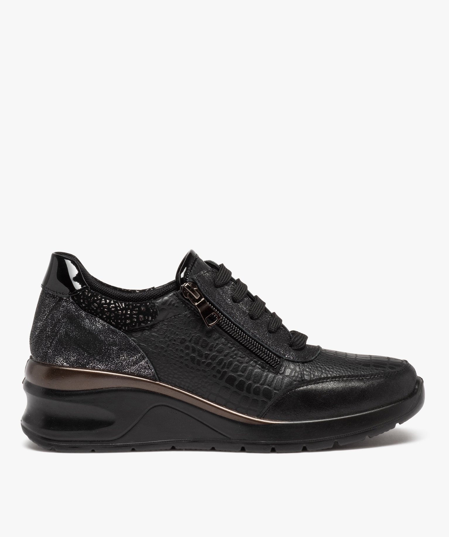 Derby confort avec lacets et zip sur semelle compensée femme noir | GEMO
