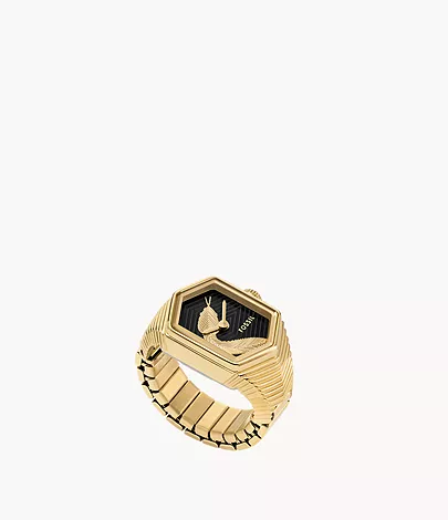 Fossil Ringuhr 3-Zeiger-Werk Edelstahl goldfarben