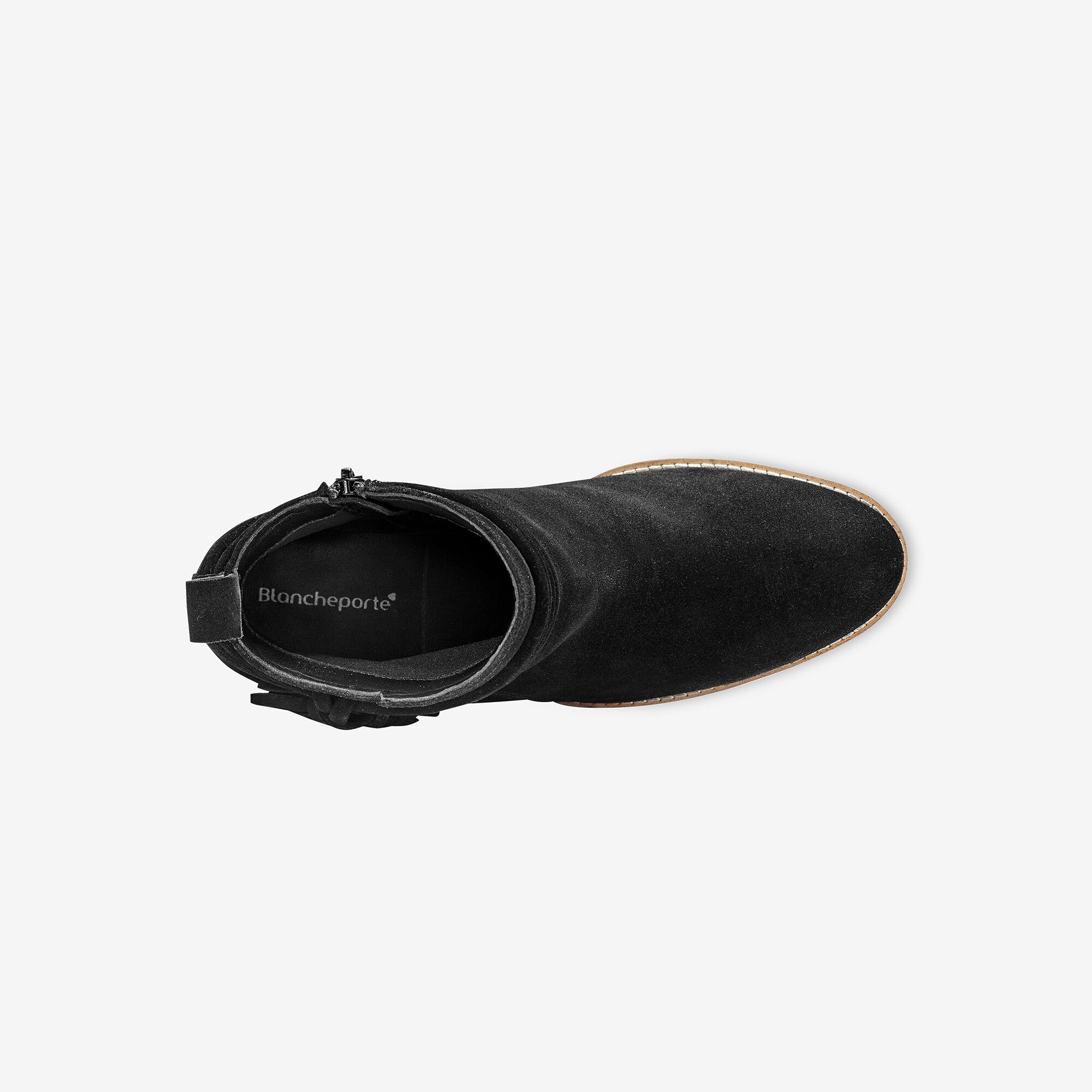 Boots en croûte de cuir à talon et pompons