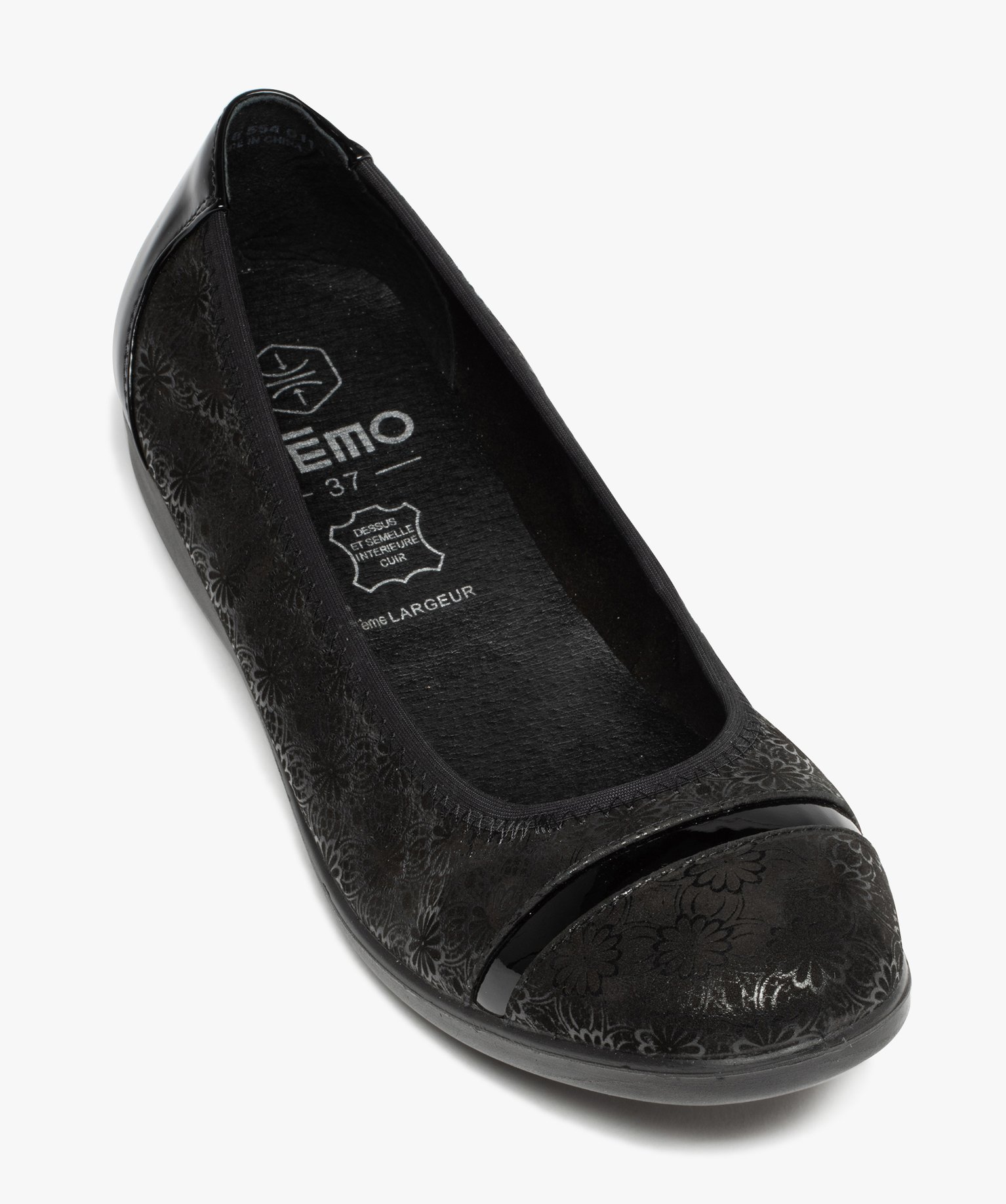 Ballerines confort femme en cuir à motifs irisés avec touc... noir | GEMO
